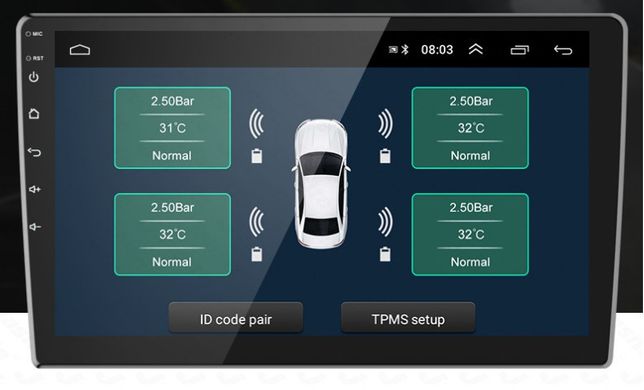 Система контролю тиску в шинах ZIRY TPMS-USB for Android 4-і колеса, внутрішні датчики в інтернет магазині ZIRY.STORE