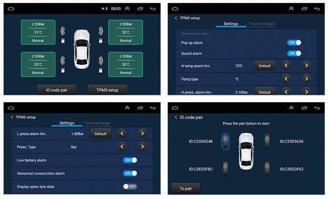 Система контролю тиску в шинах ZIRY TPMS-USB for Android 4-і колеса, внутрішні датчики в інтернет магазині ZIRY.STORE