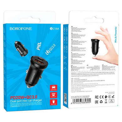 Пристрій зарядний автомобільний BOROFONE BZ-18 PD20W-QC3.0 (1-USB/1-Type-C)-3.0A в інтернет магазині ZIRY.STORE