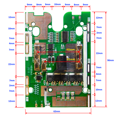 Плата BMS Makita-type 5S 5MOS 18650 21V 50A Li-ion с термодатчиком