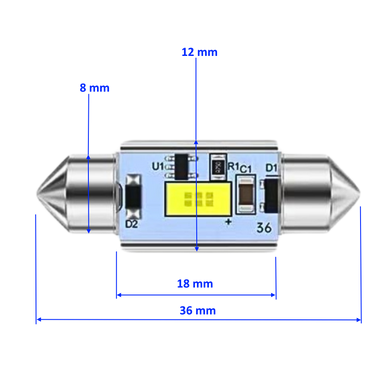 Лампа автомобільна світлодіодна ZiRy C10W 36mm 1smd-3570 біла в інтернет магазині ZIRY.STORE